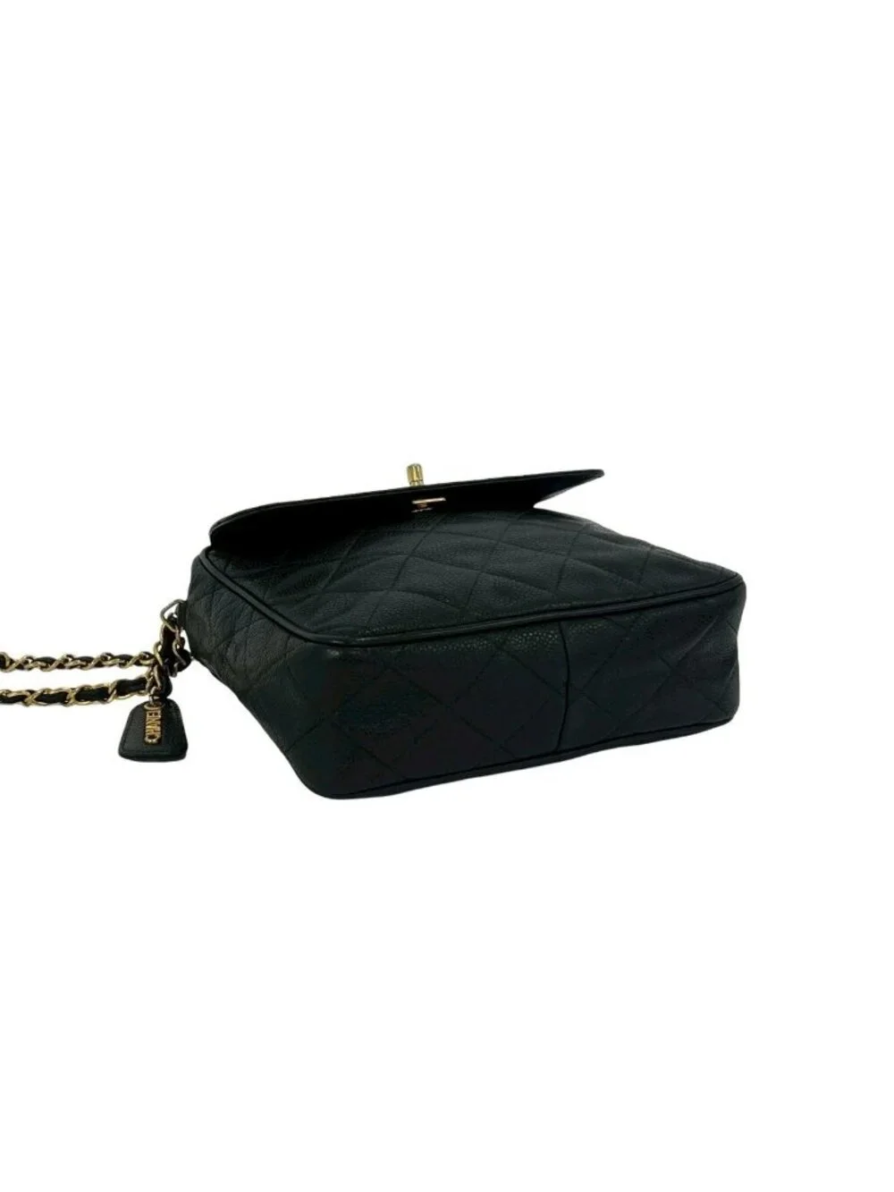 Chanel Vintage Quilted CC Logo Caviar Leather Shoulder Bag Black